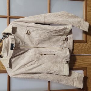 Insight Faux Vegan Leather Moto Jacket In Biscotti With Gold Trim